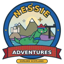 Nessie Adventures logo: Nessie waving from a loch